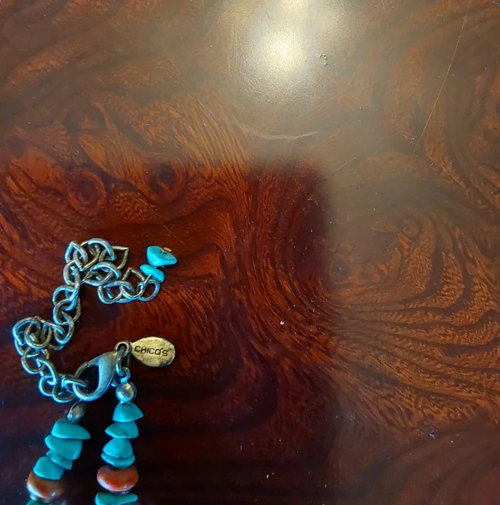 Chico's Blue and Brown Pendant Necklace and Earring Set - Picture 3 of 6